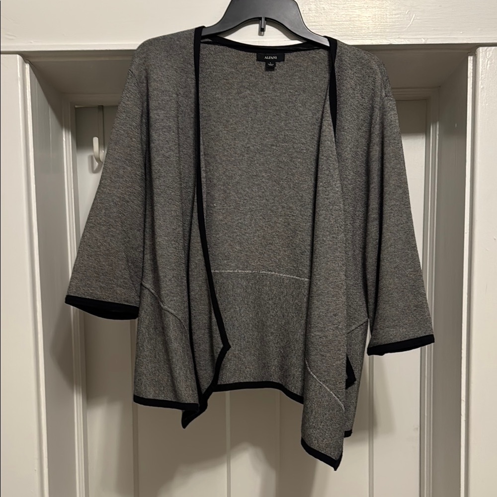 Alfani Gray Open Front Sweater with Black Trim, size L